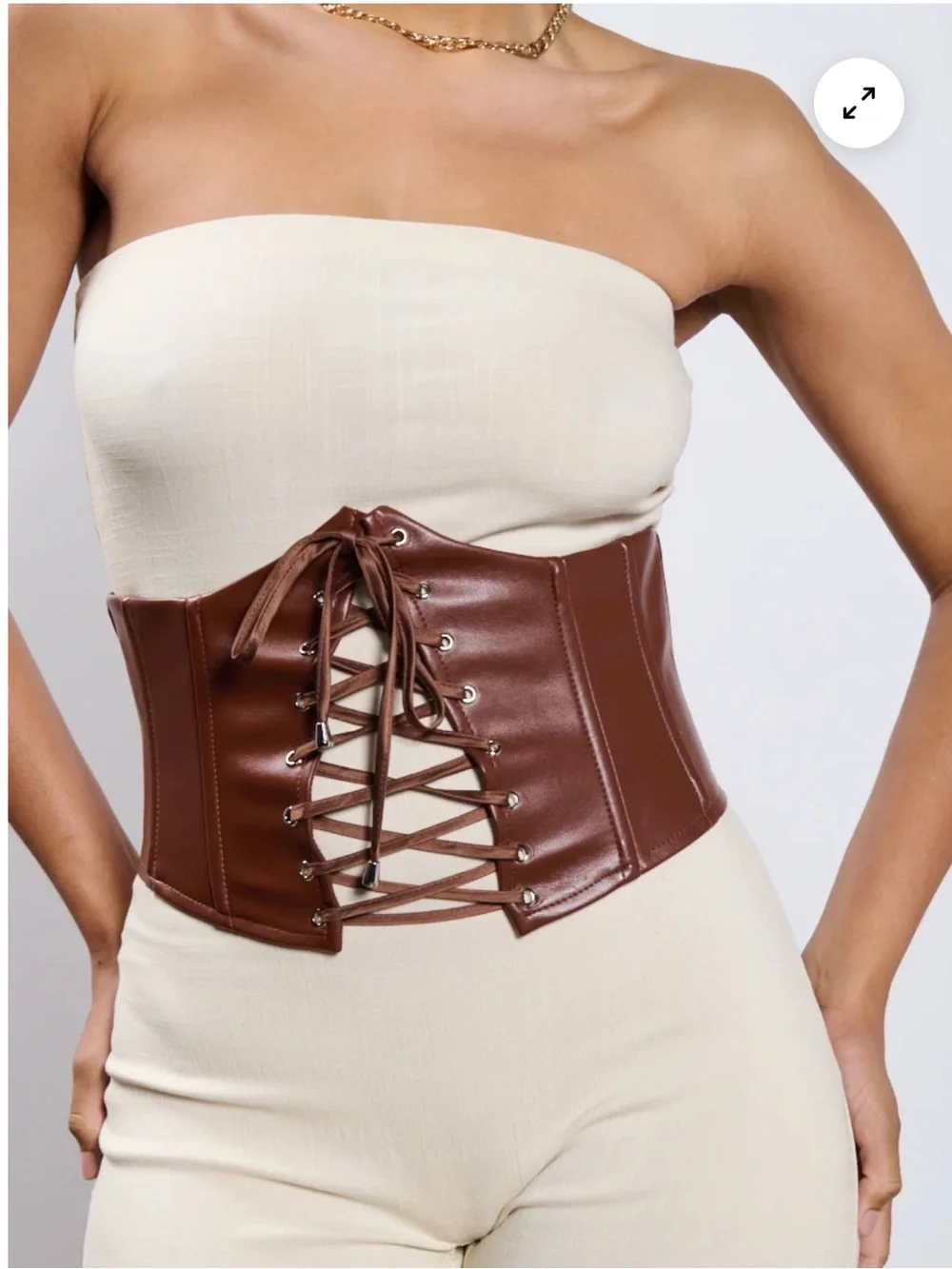 Brown Lace-Up Faux Leather Corset Belt